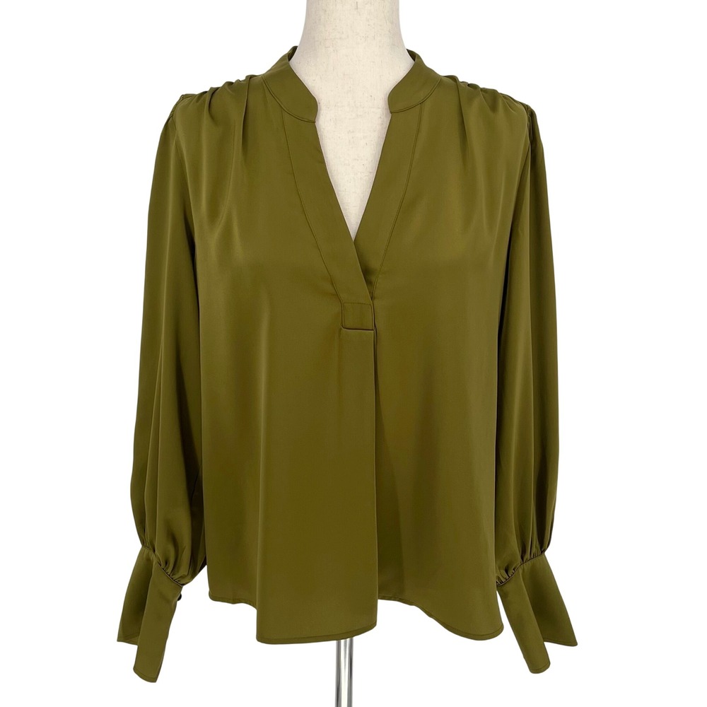 Banana Republic Womens Split Neck Long Sleeve Blouse Size M Green Office Chic